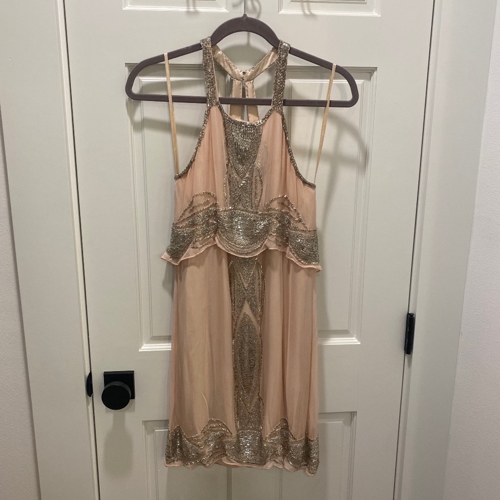 Gorgeous Parker dress - 100% silk beaded sequin flapper mini dress, Size 4